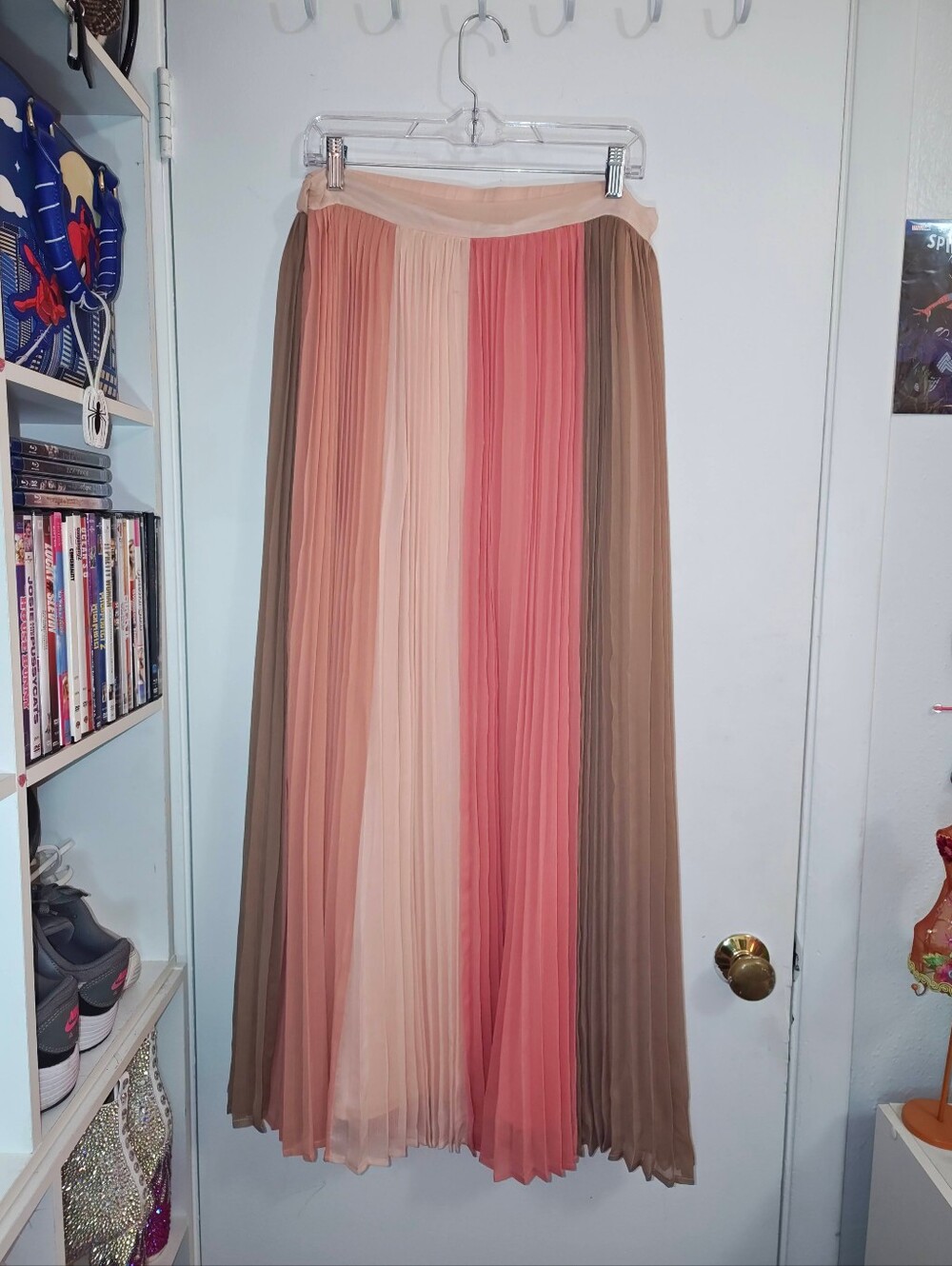 New York & Company Pleated Maxi Skirt in Taupe, Blush & Coral
